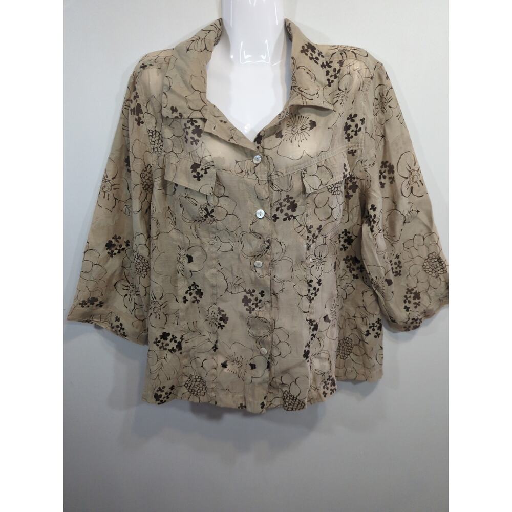 Additions By Chico's Linen Blend Floral Top Womens XL Bohemian Artsy Lagenlook